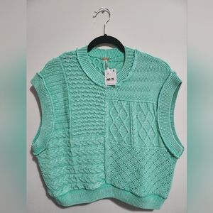 Free People Sweater Vest | TAKE THE PLUNGE VEST / OCEAN LILY COMBO| NWT
